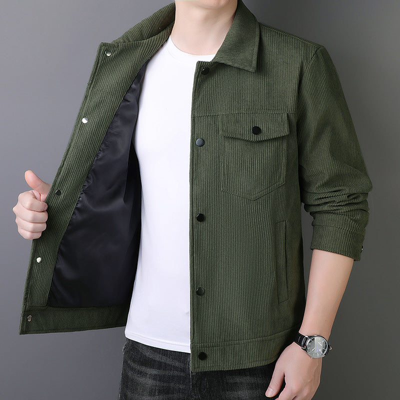 Men's cord jacket in trucker style with snap button placket Mune Fashion
