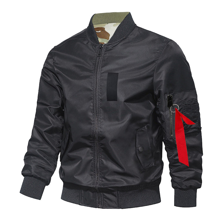 Men's  slim insulated flight-style bomber with zip utility sleeve and angled flap pockets Mune Fashion