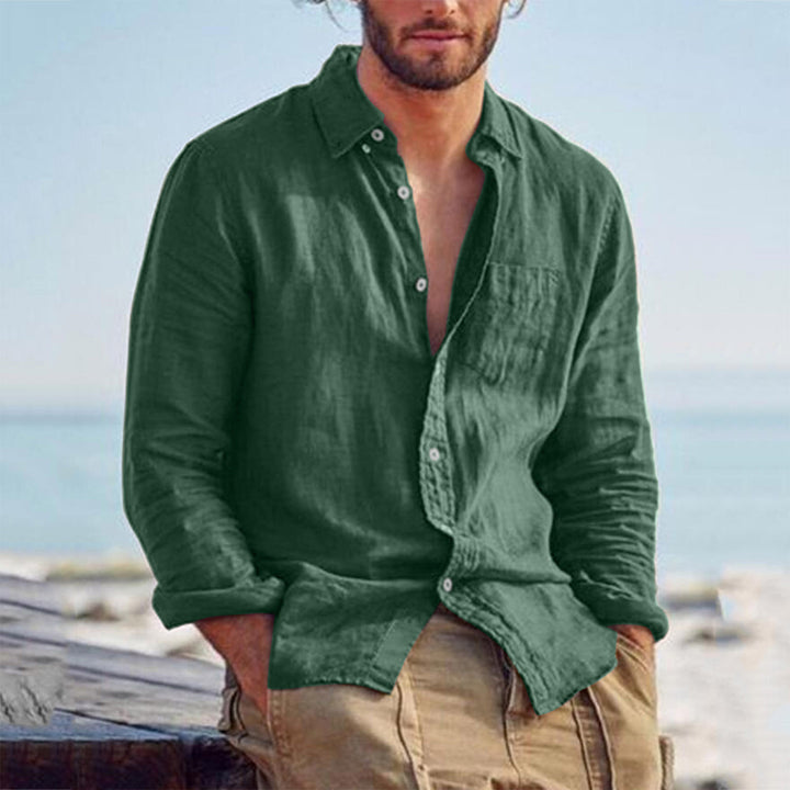 Men's linen shirt with chest pocket and casual beach fit Mune Fashion