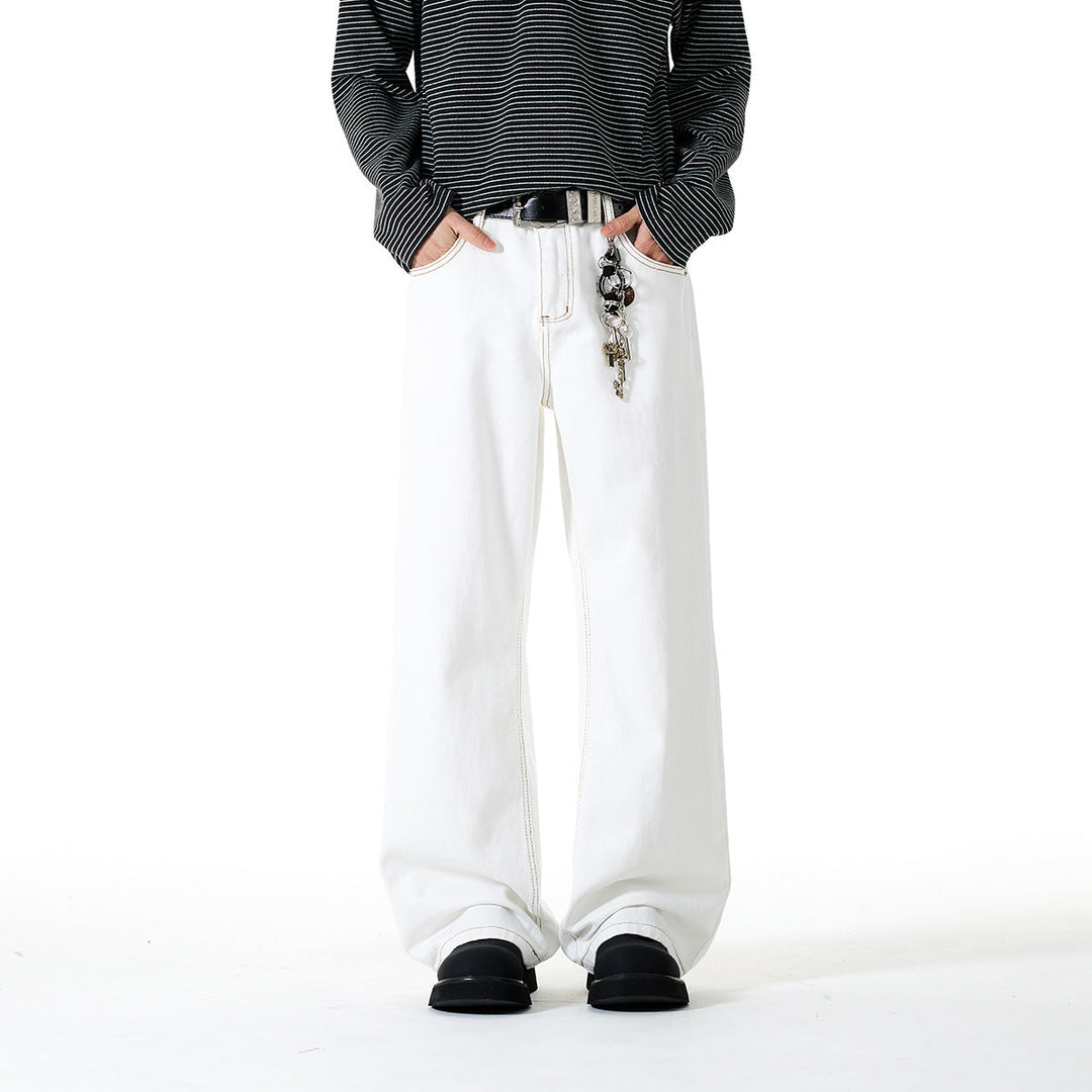 Women's Wide Cropped Jeans with High Waist and Contrast Stitching Mune Fashion