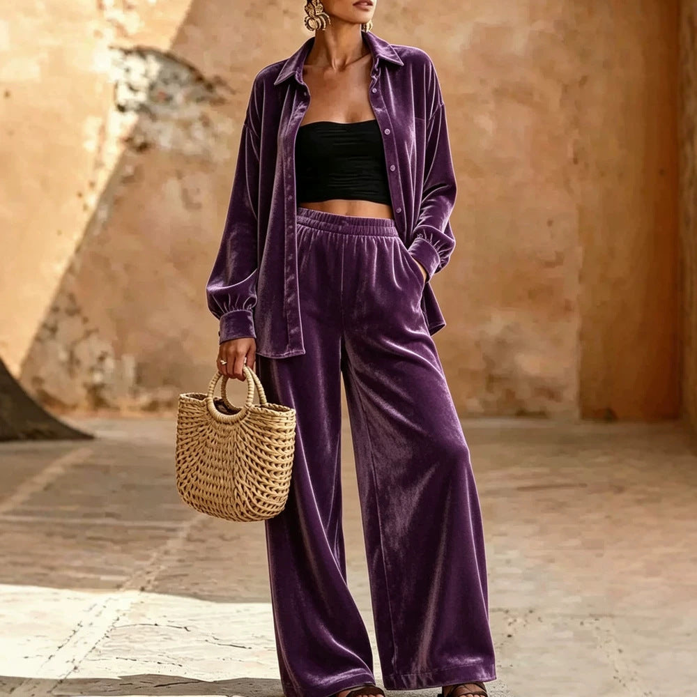 Women Glamorous Velvet Two-Piece Mune Fashion