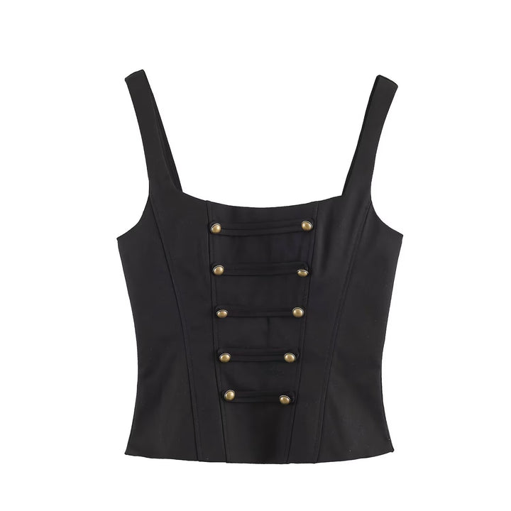 Women's Fitted Corset Top with Decorative Button Placket and Princess Seams Mune Fashion