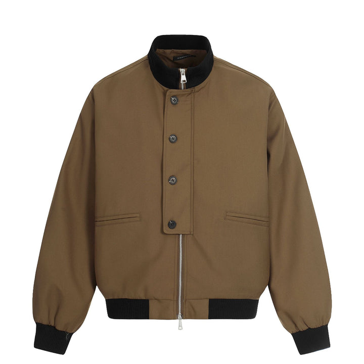 Unisex Short Boxy Bomber Jacket with Concealed Zip Front and High Ribbed Collar Mune Fashion