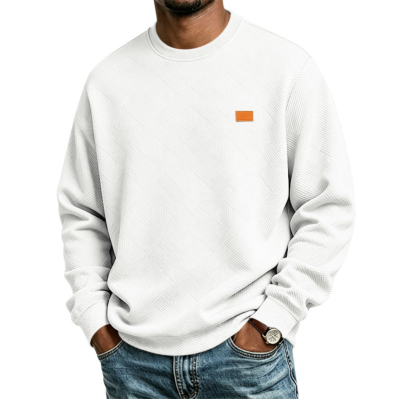 Unisex Textured Cotton Crewneck Sweatshirt with Diamond Structure and Leather Patch Mune Fashion