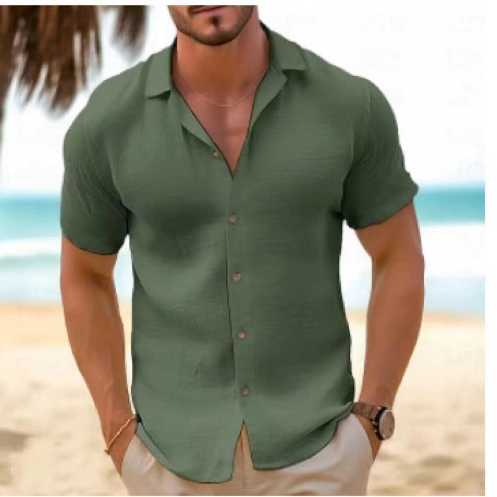 Men's Short-Sleeved Cotton Shirt with Textured Fabric Mune