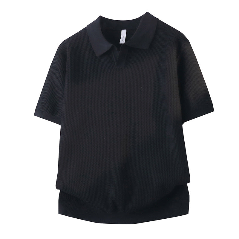 Women Short Sleeve Polo Shirt with Textured Design Mune Fashion