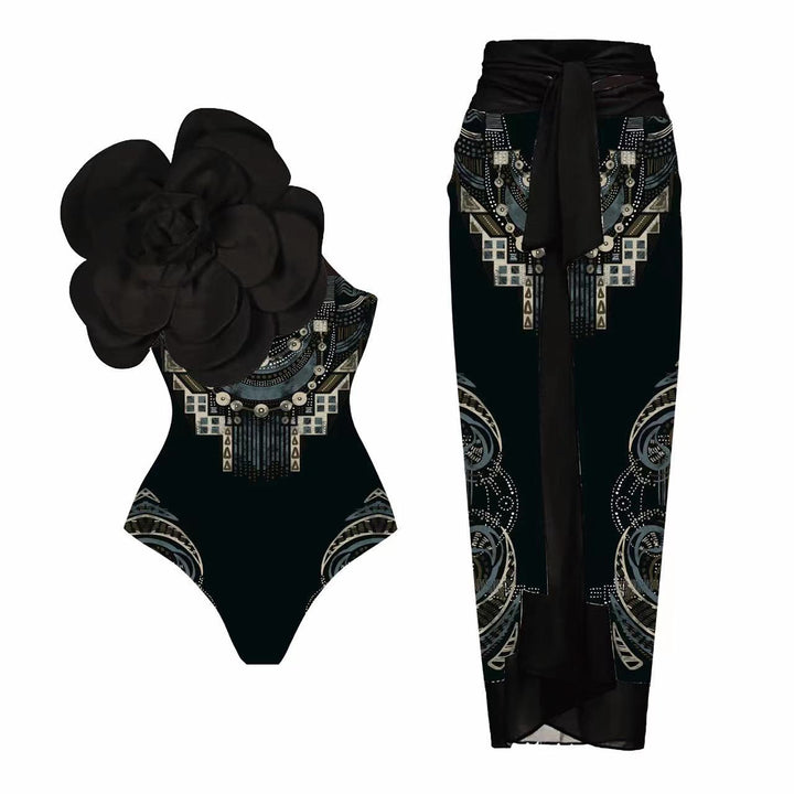 Women's One-Piece Swimsuit with Decorative Floral Element Mune Fashion