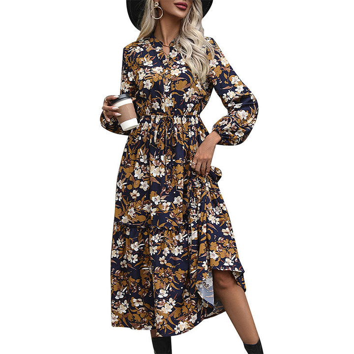 Women Long-Sleeved Midi Dress with Tie Belt, Tiered Hem and Side Slit Mune Fashion