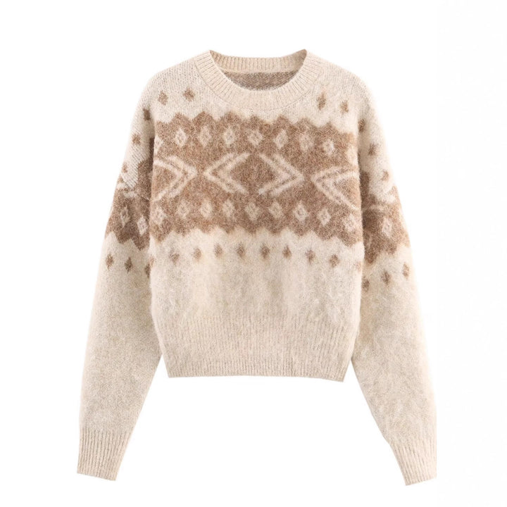 Women's Fluffy Knitted Sweater with Norwegian Pattern and Boxy Fit Mune Fashion
