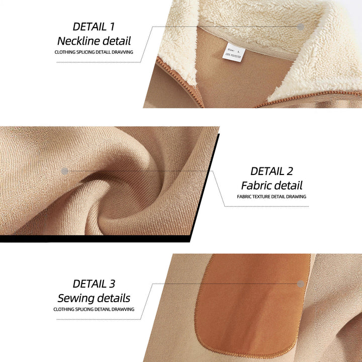 Men's structured knit half-zip pullover with warming sherpa collar and velour elbow patches Mune Fashion