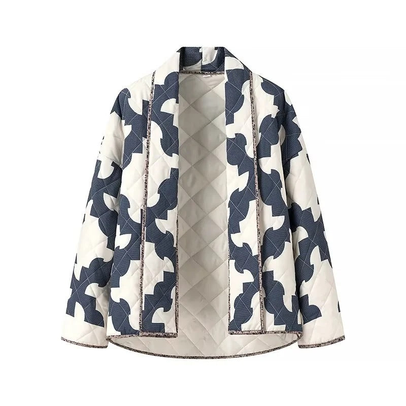Women's Quilted Oversize Jacket with Patchwork Pattern and Wide Kimono Sleeves Mune Fashion