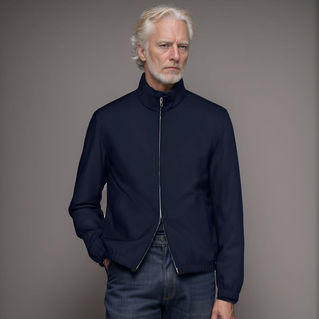 Men Lightweight Windbreaker with Stand Collar and Two-Way Zipper Mune Fashion