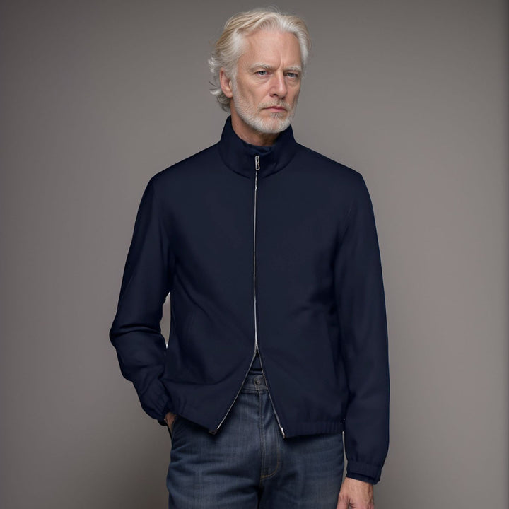Men Lightweight Windbreaker with Stand Collar and Two-Way Zipper Mune Fashion