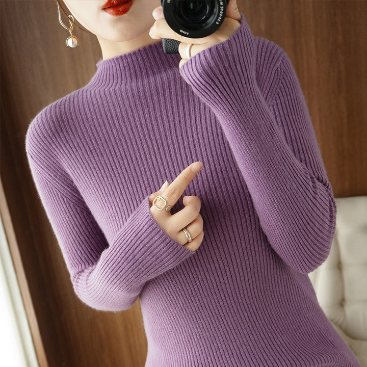 Women's Body-Hugging Ribbed Knit Turtleneck Sweater with Stretch Effect Mune Fashion