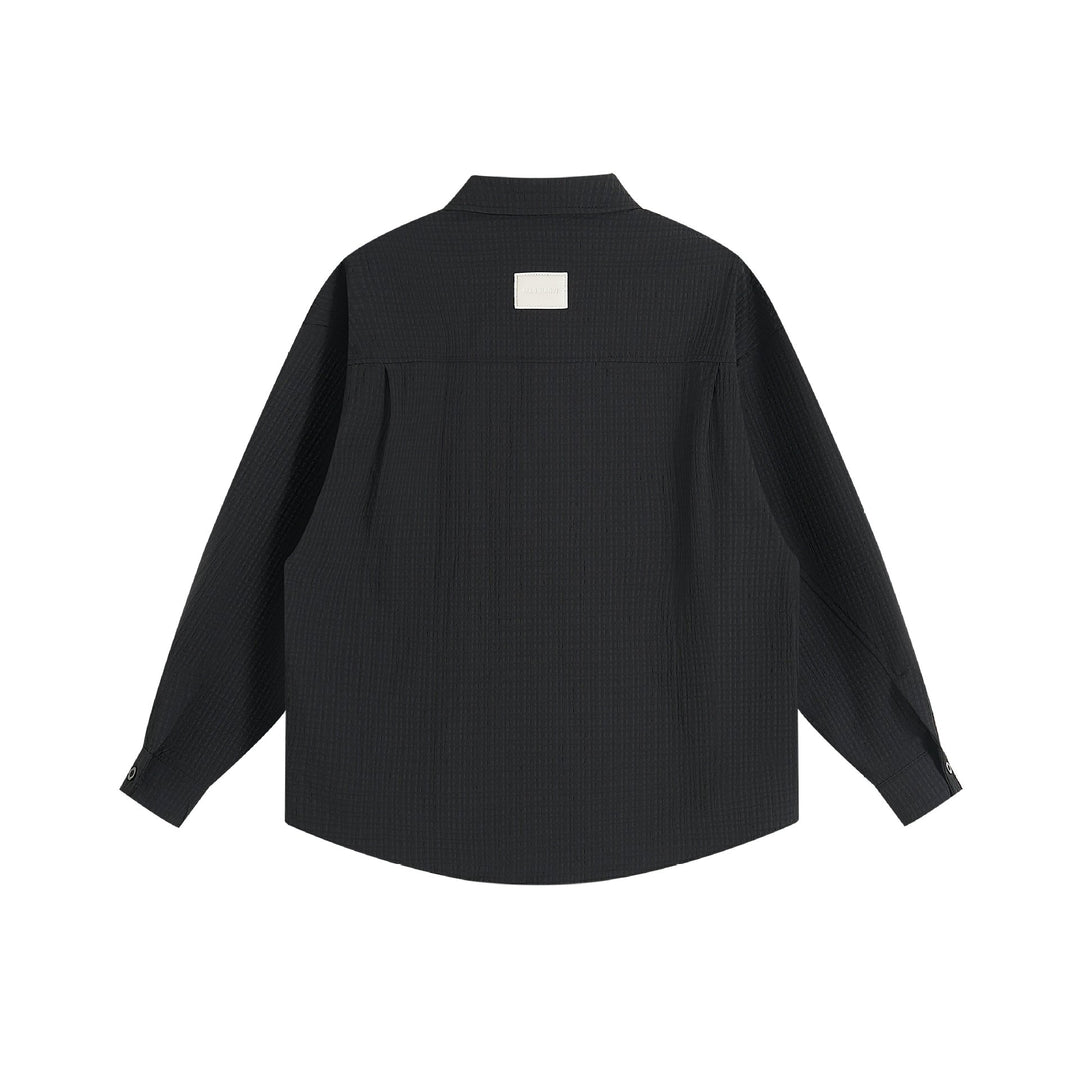 Unisex Oversize Textured Shirt Jacket with Concealed Button Placket and Statement Embroidery Mune Fashion