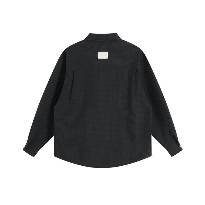 Unisex Oversize Textured Shirt Jacket with Concealed Button Placket and Statement Embroidery Mune Fashion