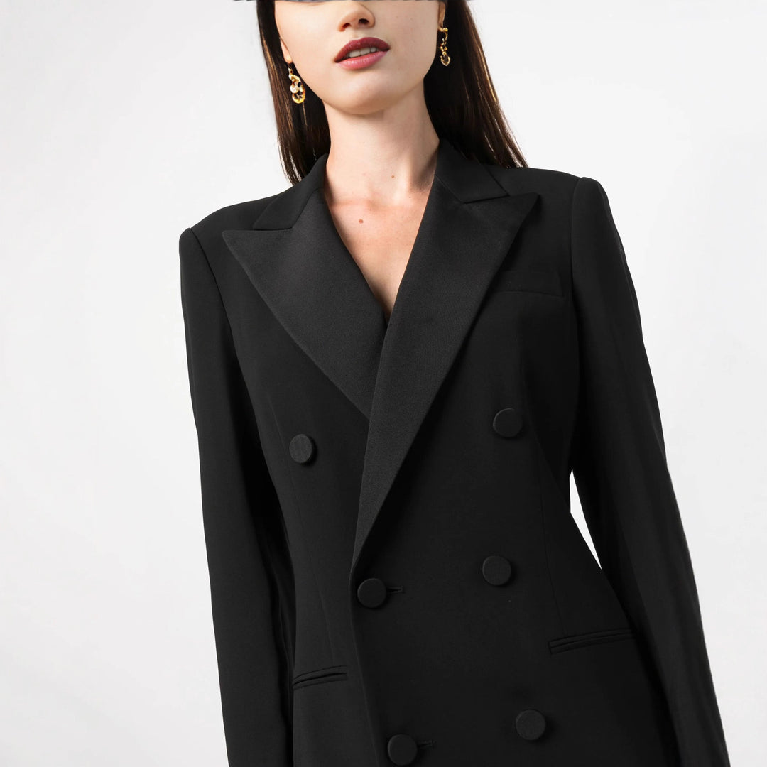 Women's Double-Breasted Blazer Dress with Satin Lapels Mune Fashion