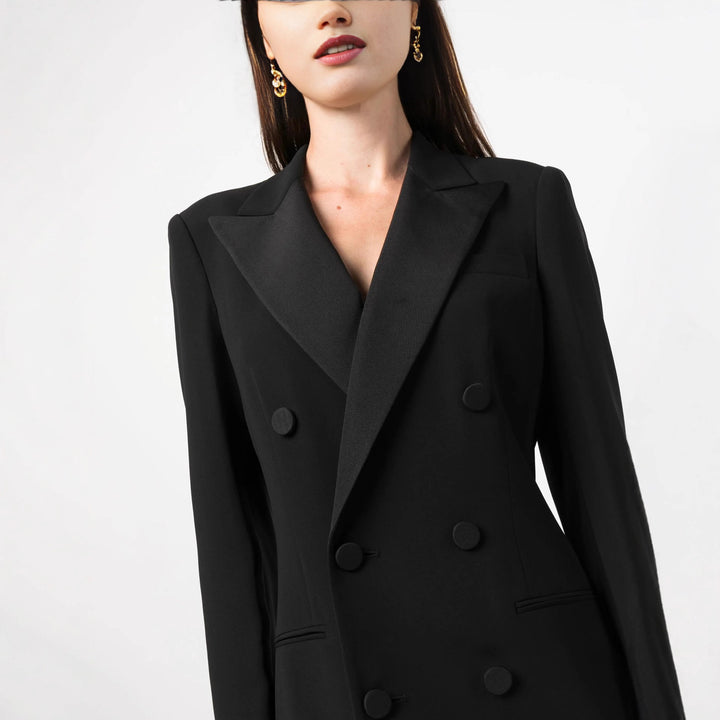 Women's Double-Breasted Blazer Dress with Satin Lapels Mune Fashion