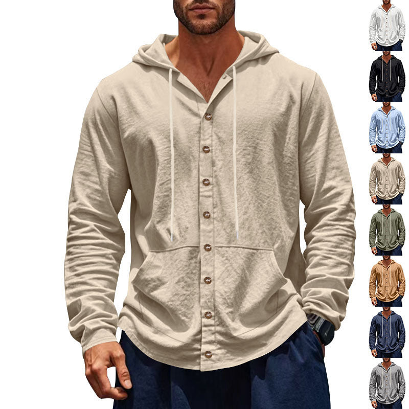 Men's lightweight hoodie cardigan with full button placket, slim fit and kangaroo pocket Mune Fashion
