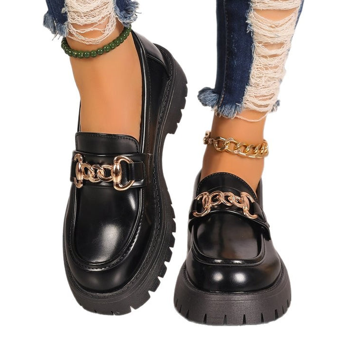 Women chunky loafers in leather look with profiled platform and chain link application Mune Fashion