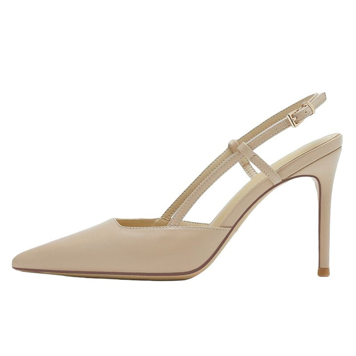 Women Minimalistic Pointed Toe Slingback Pumps with Fine Ankle Strap and Padded Comfort Footbed Mune Fashion