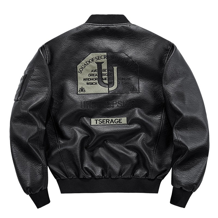 Men's Fashion Faux Leather Bomber Jacket with Pockets Mune Fashion