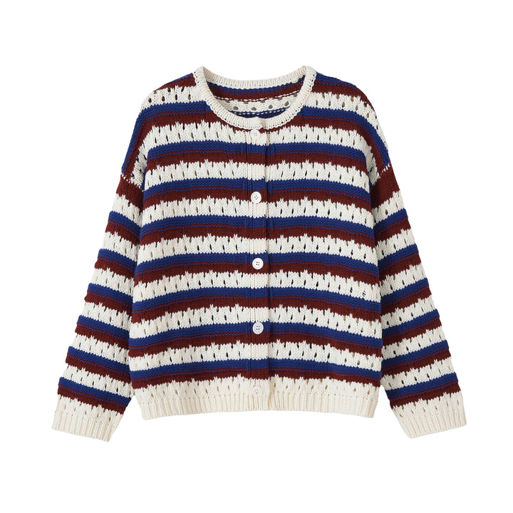 Women Knitted Cropped Cardigan with Lattice Pattern and Button Placket Mune Fashion