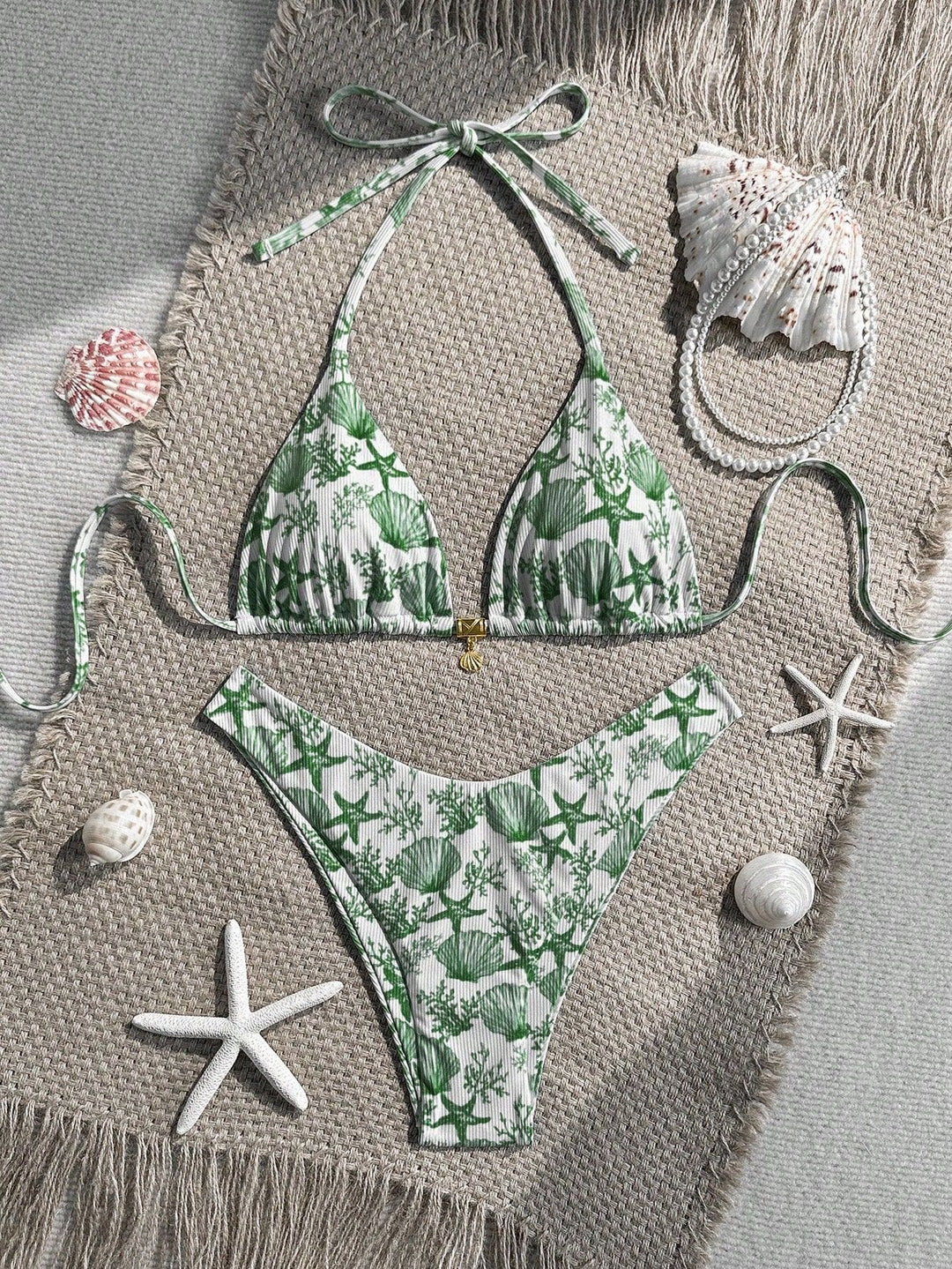 Women Triangle Bikini with Maritime Coral Pattern Mune Fashion