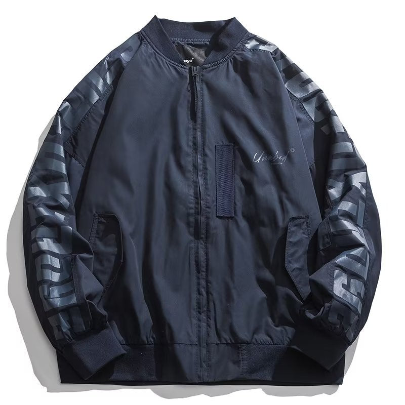 Unisex Lightweight Oversized Bomber Jacket made of Nylon with Reflective Sleeves and Ribbed Cuffs Mune Fashion