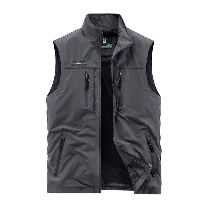 Men's nan multifunctional outdoor vest with mesh inner lining, multiple zippered pockets, and high stand-up collar Mune Fashion