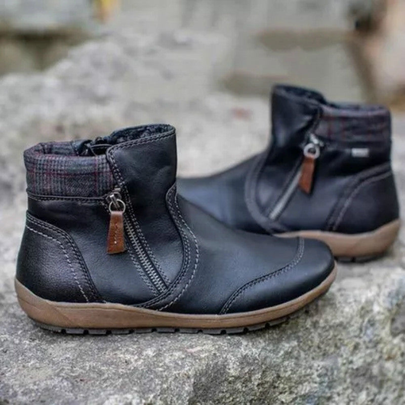 Women faux leather ankle boots with side zipper and non-slip sole Mune Fashion