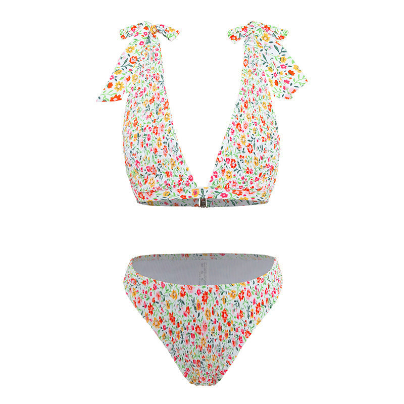 Women Triangle Bikini with Floral Print and Adjustable Ties Mune Fashion