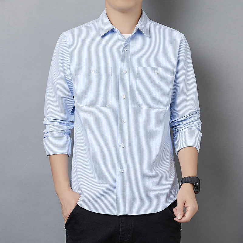 Men's Striped Long Sleeve Shirt made of Cotton Blend with Chest Pockets and Casual Cut Mune Fashion
