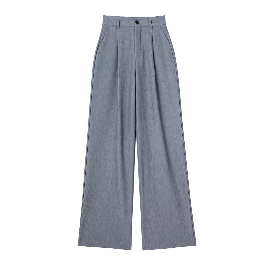 Women's Wide High Waist Pleated Trousers with Crease and Side Insertion Pockets Mune Fashion