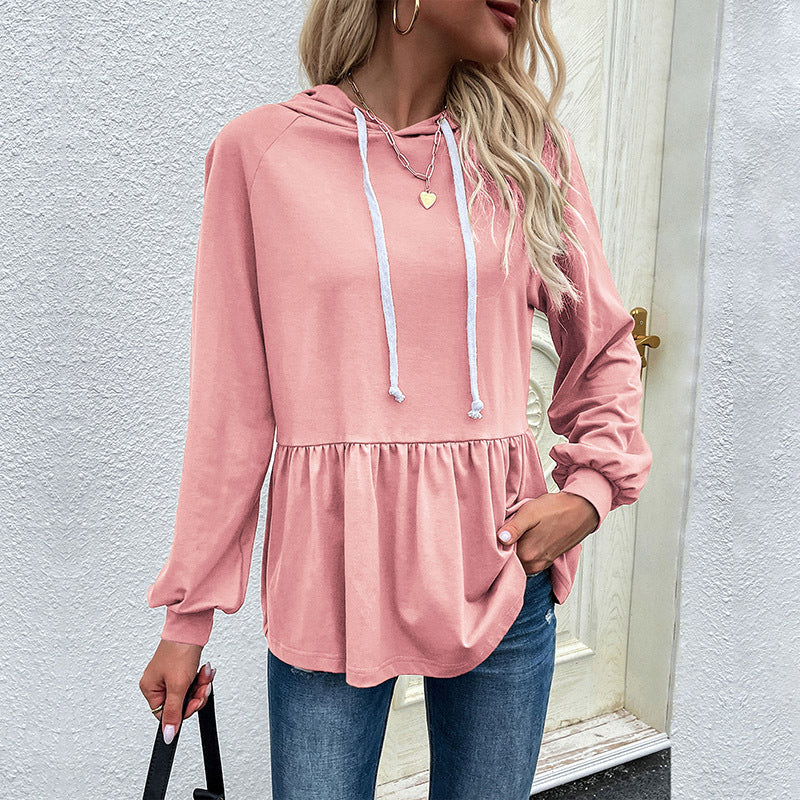 Women's hoodie sweatshirt with gathered waist level and babydoll silhouette Mune Fashion
