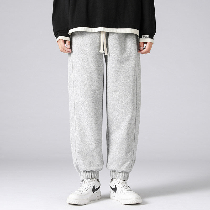 Men's wide jogging pants with side zipper slit, elastic waistband & drawstring Mune Fashion