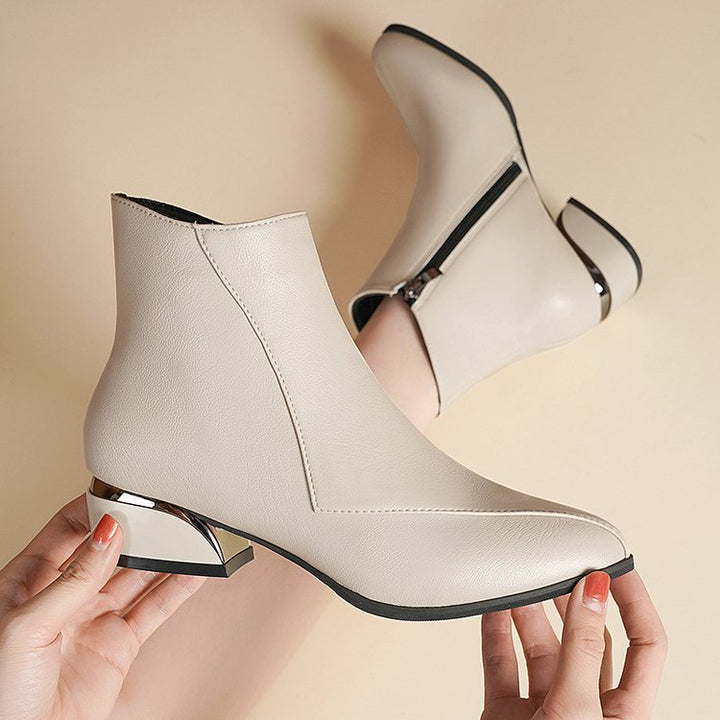 Damen Kurzstiefelette mit spitzer Zehenpartie und skulptiertem Blockabsatz Mune Fashion