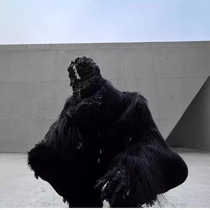 Men's Statement Faux Fur Jacket with Long Shaggy Sleeves and Asymmetrical Zipper Mune Fashion