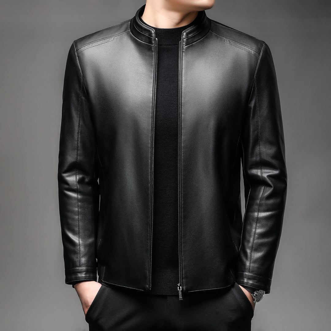 Men's leather blouson with soft fur lining and stand-up collar Mune Fashion