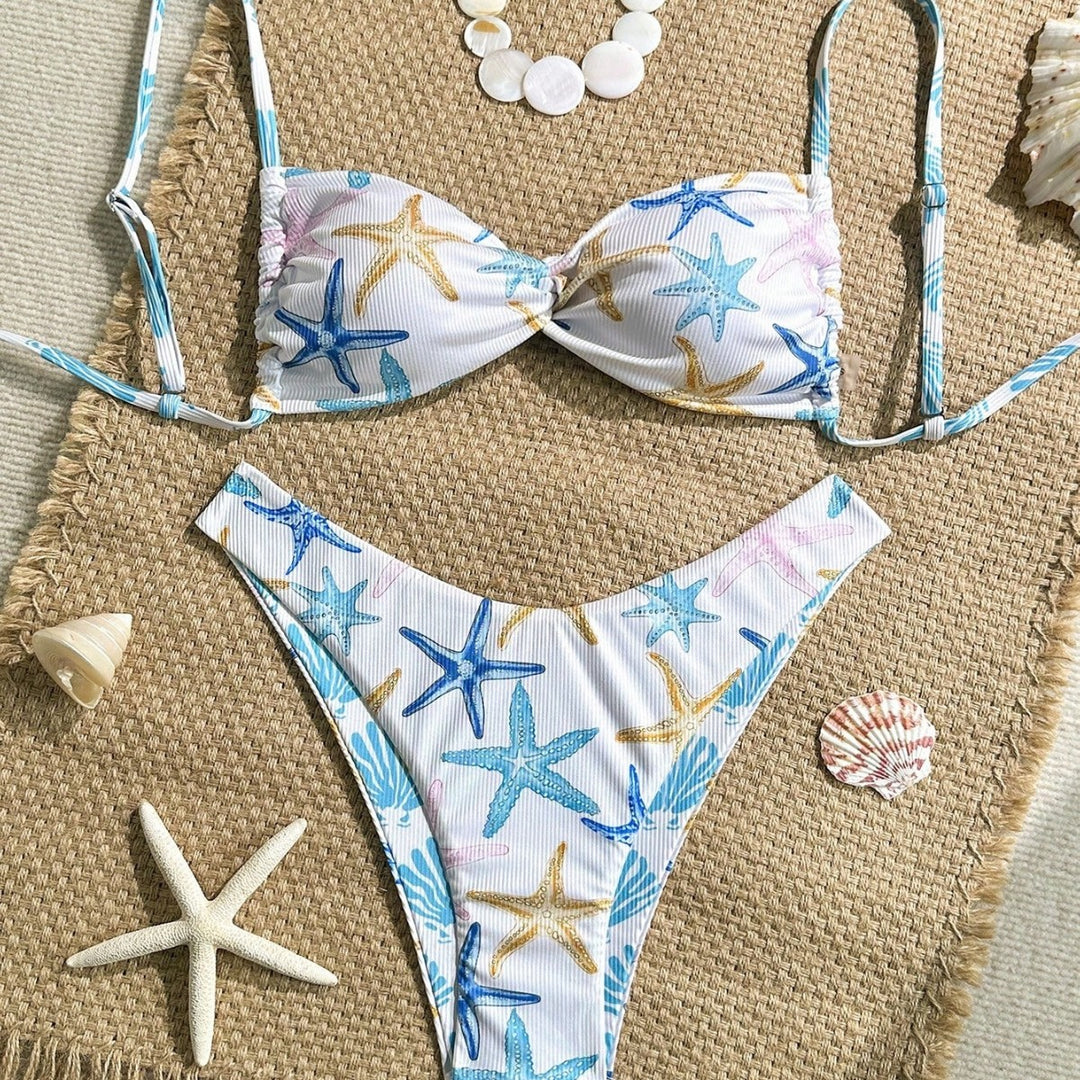 Women's triangle bikini with maritime star pattern and refined straps Mune Fashion
