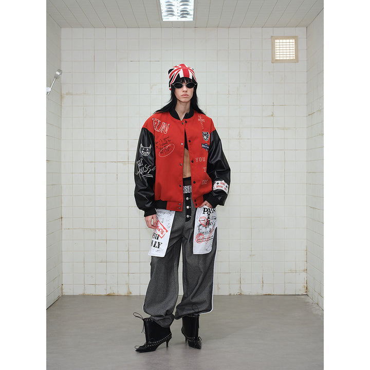 Unisex Varsity Bomber Jacket in College Look with Wool Blend Body and Faux Leather Sleeves Mune Fashion