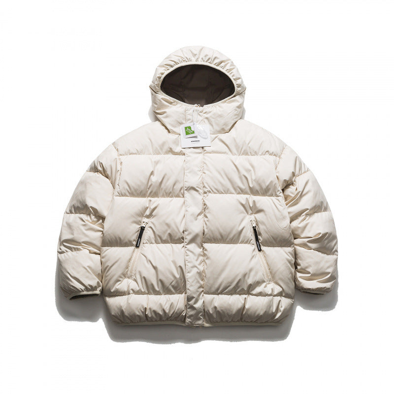 Unisex Short Boxy Puffer Jacket with Oversized Hood, Concealed Front Placket and Zipper Pockets Mune Fashion
