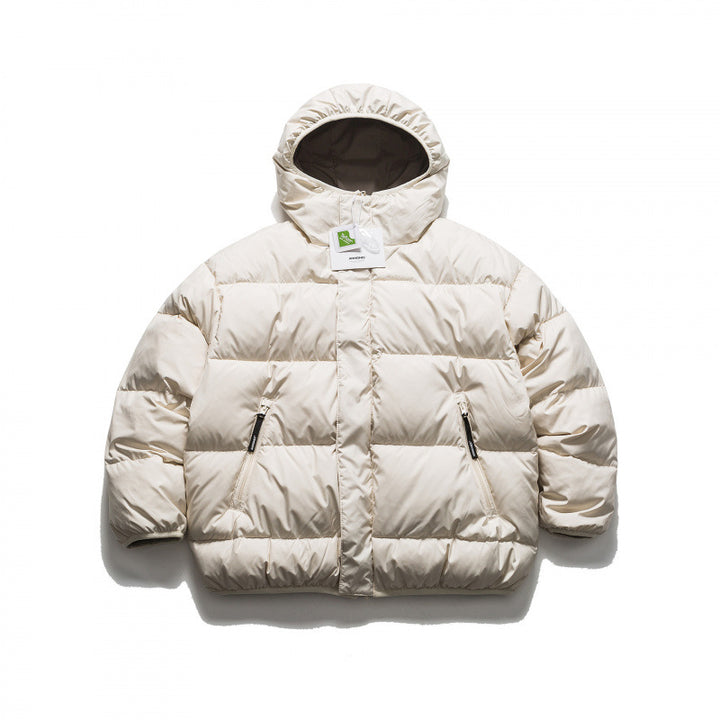 Unisex Short Boxy Puffer Jacket with Oversized Hood, Concealed Front Placket and Zipper Pockets Mune Fashion