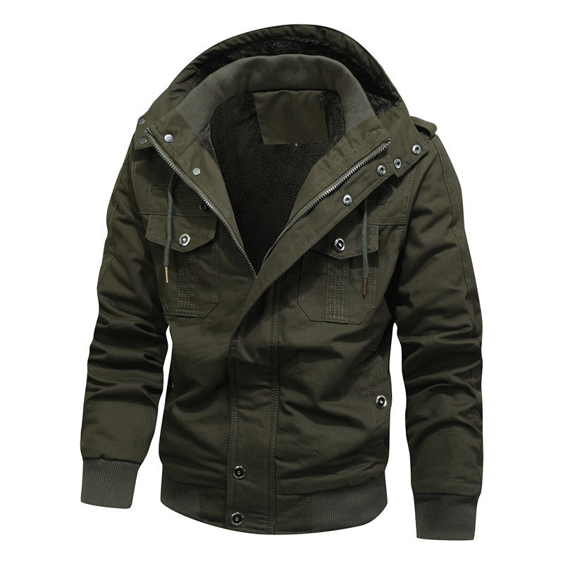 Men's Windproof Canvas Jacket with Teddy Lining and Hood Mune Fashion