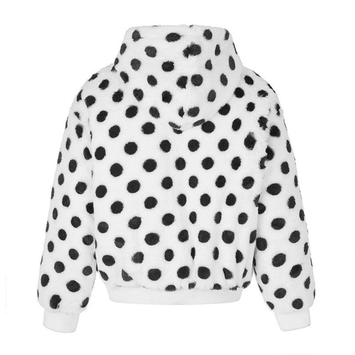 Women’s bomber-style hooded fleece jacket with polka dots and decorative frog button details Mune Fashion