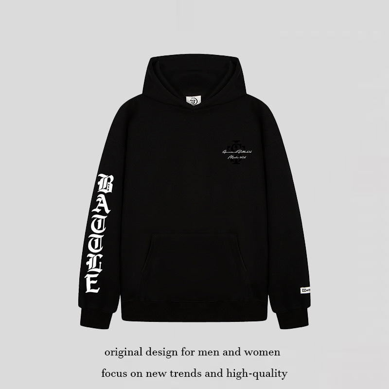Unisex Oversize Hoodie with Gothic Sleeve Print and Kangaroo Pocket Mune Fashion