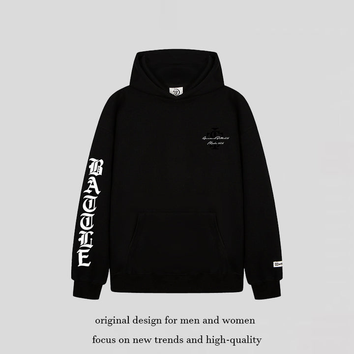 Unisex Oversize Hoodie with Gothic Sleeve Print and Kangaroo Pocket Mune Fashion