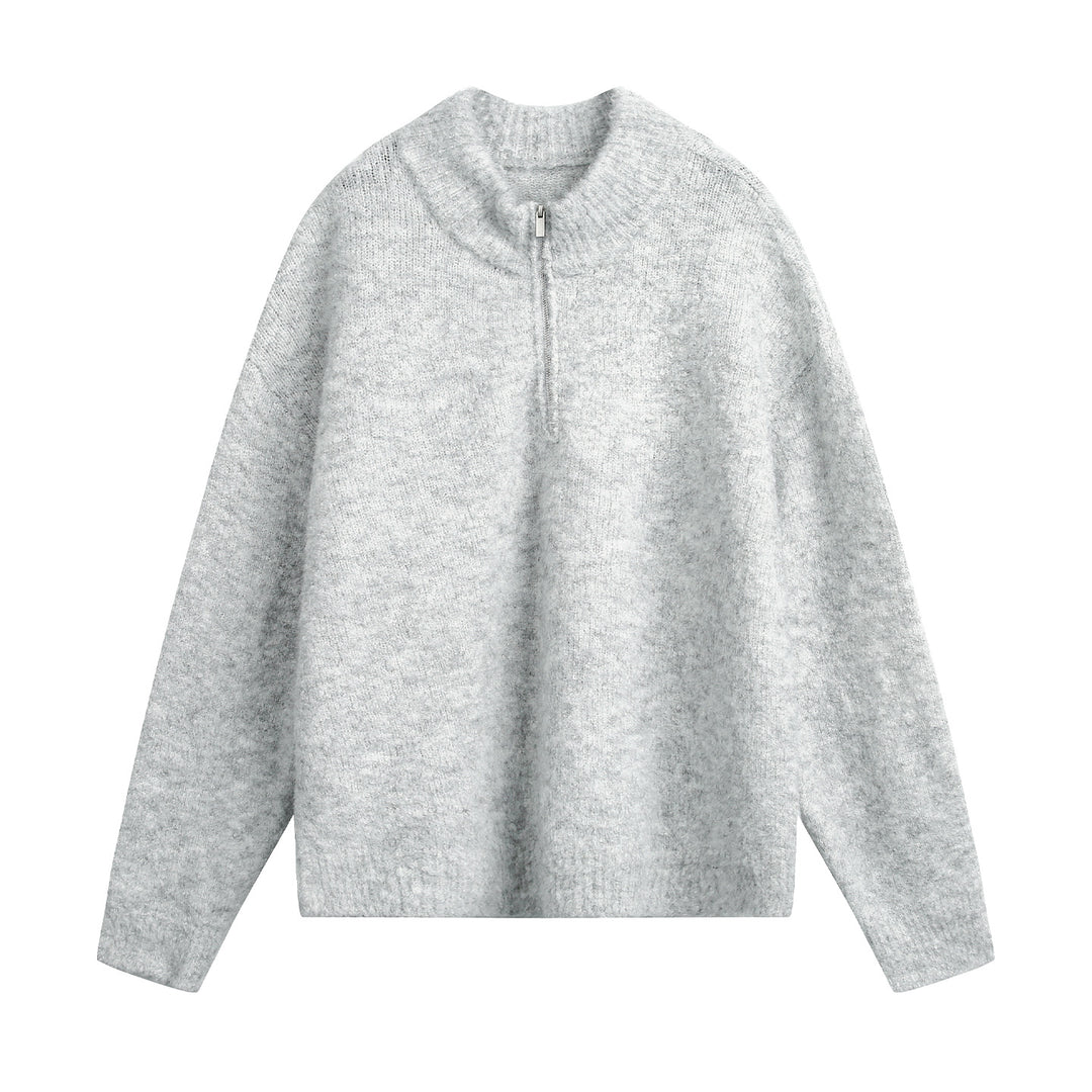 Women Oversized Wool Blend Sweater with Half Zipper Mune Fashion
