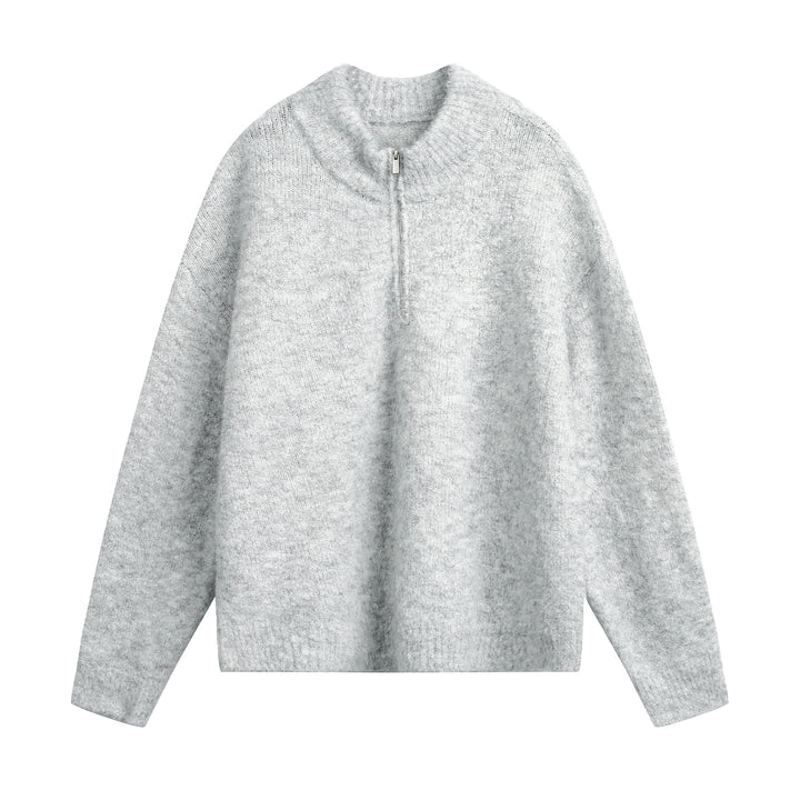 Women Oversized Wool Blend Sweater with Half Zipper Mune Fashion