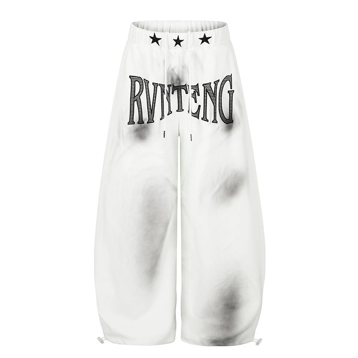 Women's Extra Wide Palazzo Sweatpants with Drawstring Waistband, Star Appliqué and Soft Tie-Dye Effect Mune Fashion